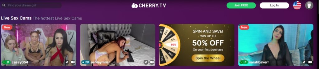 Screenshot Cherry TV Main Page with Cam Girls