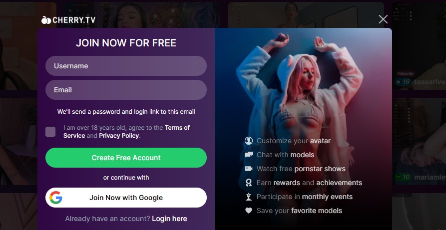 Screenshot Cherry TV Sign up